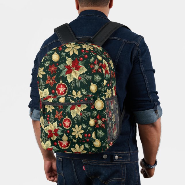 Festive Christmas Theme Poinsettia Pattern Printed Backpack (Insitu (Model))