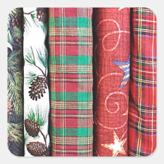 Festive Christmas Themed Fabrics Textiles Square Sticker