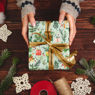 Festive Christmas Themed Seamless Pattern Wrapping Paper