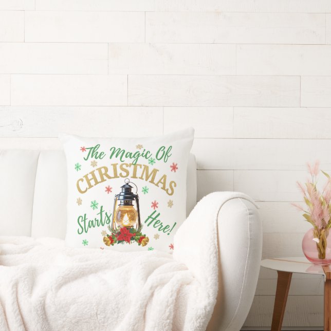 Festive Christmas Throw Pillow - Lantern Design (Couch)