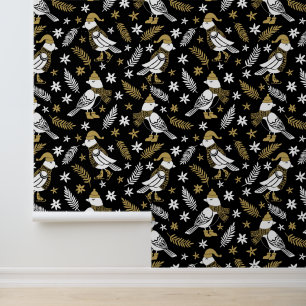 Festive Christmas tiled pattern birds Wallpaper