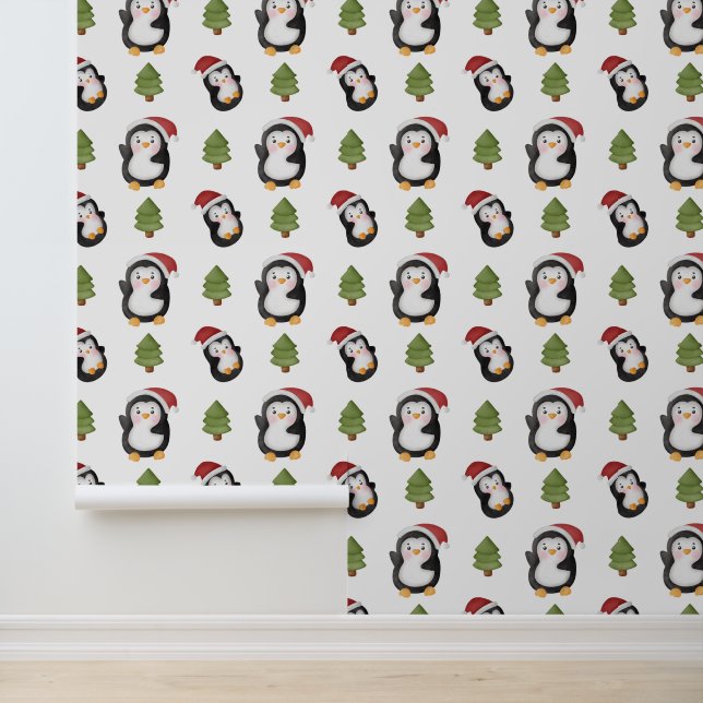 Festive Christmas tiled pattern penguins Wallpaper (Application)