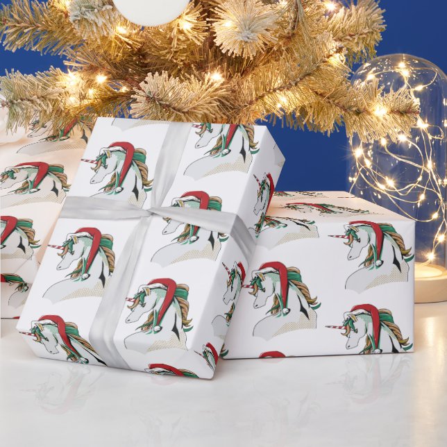 festive Christmas tiled unicorn party Wrapping Paper (Holidays)