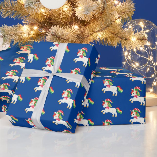 festive Christmas tiled unicorn Wrapping Paper (Holidays)