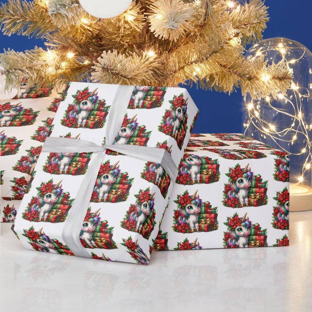 Festive Christmas tiled unicorn  Wrapping Paper (Holidays)