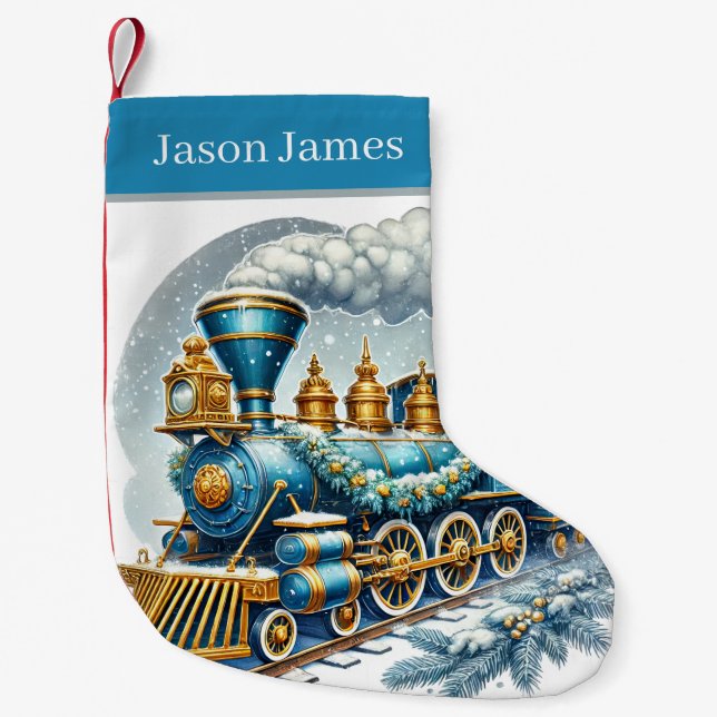 Festive Christmas  train add name Small Christmas Stocking (Front)