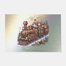Festive Christmas Train Holiday Doormat
