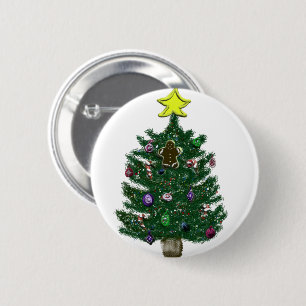 Festive Christmas Tree 6 Cm Round Badge