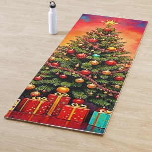 Festive Christmas Tree and Gifts Art Yoga Mat