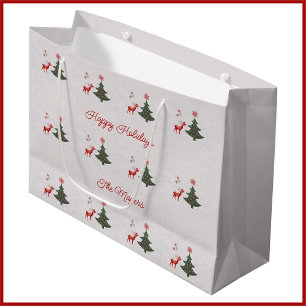 Festive Christmas Tree and Reindeer Large Gift Bag