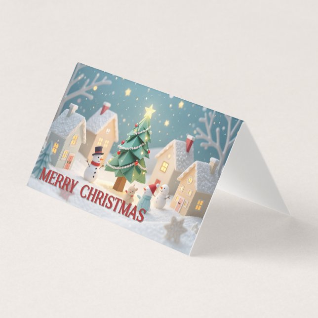 Festive Christmas Tree and Snowmen Scene (Front)