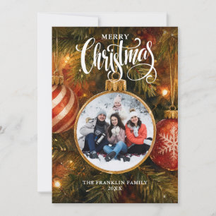 Festive Christmas Tree Baubles Photo Holiday Card