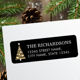 Festive Christmas Tree Black Gold Return Address