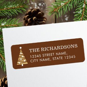 Festive Christmas Tree Brown Gold Return Address