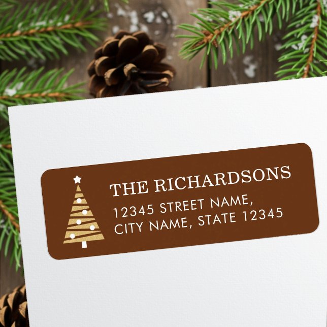 Festive Christmas Tree Brown Gold Return Address (Creator Uploaded)