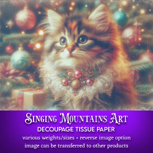 Festive Christmas Tree Cat Decoupage Tissue Paper