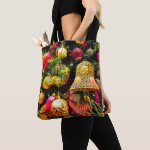 Festive Christmas Tree Cheerful Artsy Collage Tote Bag