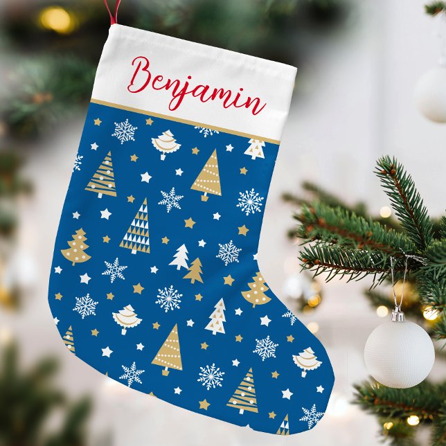 Festive Christmas Tree Custom Name Blue Small Christmas Stocking (Creator Uploaded)