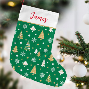 Festive Christmas Tree Custom Name Green Small Christmas Stocking