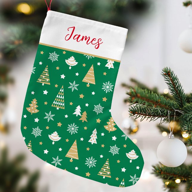 Festive Christmas Tree Custom Name Green Small Christmas Stocking (Creator Uploaded)