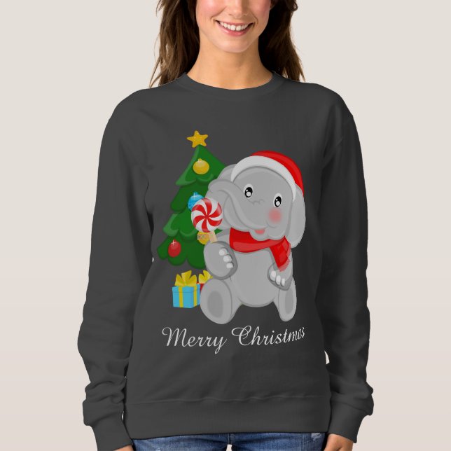 Festive Christmas tree elephant add message Sweatshirt (Front)