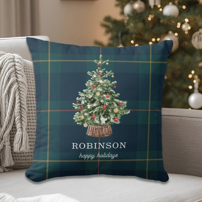 Festive Christmas Tree Family Name Holiday Cushion (Creator Uploaded)