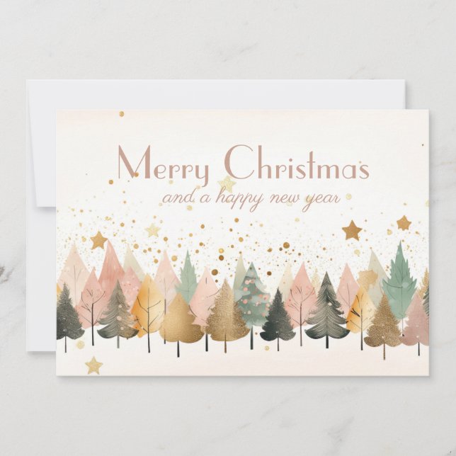 Festive Christmas Tree Flat Holiday Card (Front)