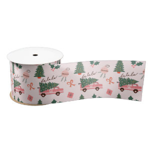 Festive Christmas Tree Green Vintage Retro Van Satin Ribbon