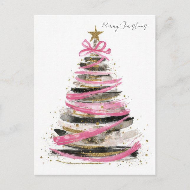 Festive Christmas Tree Greeting Holiday Postcard (Front)