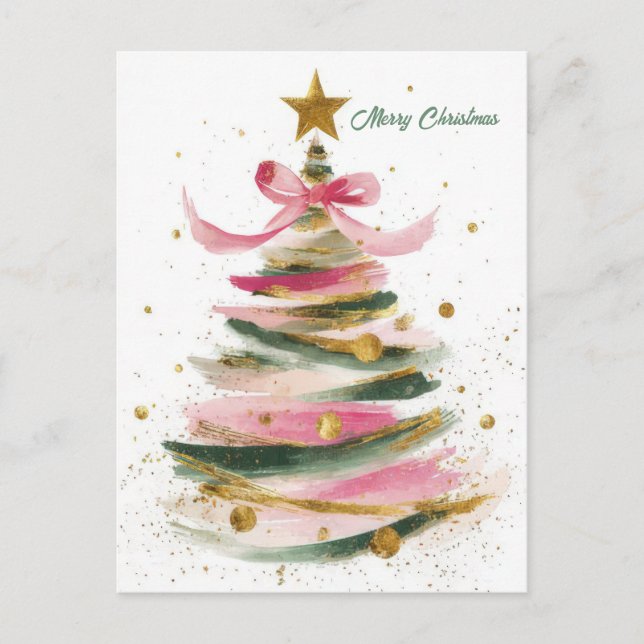 Festive Christmas Tree Greeting Holiday Postcard (Front)