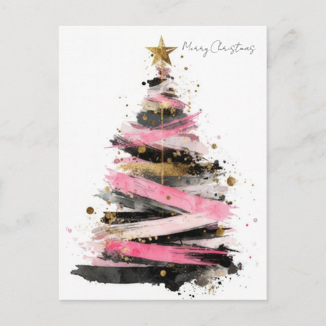 Festive Christmas Tree Greeting Holiday Postcard (Front)
