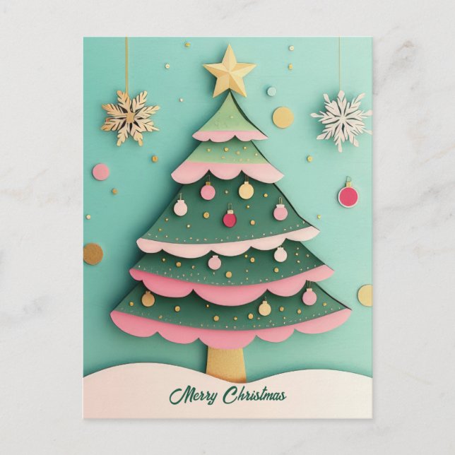Festive Christmas Tree Greeting Holiday Postcard (Front)