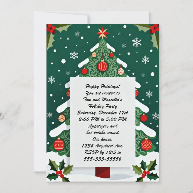 Festive Christmas Tree Holiday Party Invitation (Front)