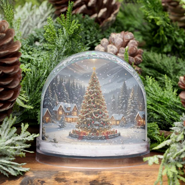 Festive Christmas tree in a mountain village Snowglobe (Winter)