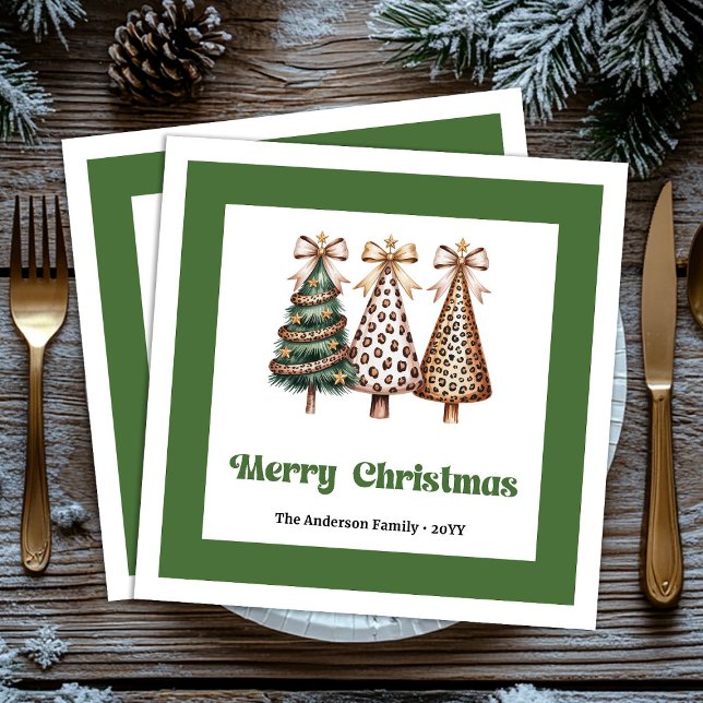 Festive Christmas Tree Leopard Print Dinner Napkin (Festive Christmas Tree Leopard Print Dinner Napkins!)