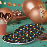 Festive Christmas tree lights  Paper Plate<br><div class="desc">Celebrate the holidays with a festive design of Colourful Christmas tree lights on a black background.</div>
