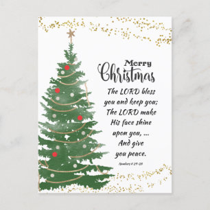 Festive Christmas Tree Lord Bless You Bible Verse Holiday Postcard