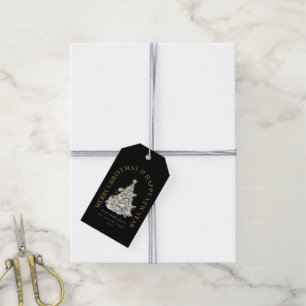 Festive Christmas Tree Modern Black Gift Tags