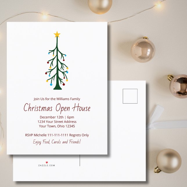 Festive Christmas Tree Modern Holiday Party  Invitation Postcard (Creator Uploaded)