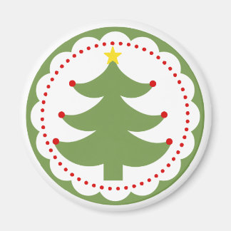 Festive Christmas Tree on round magnet