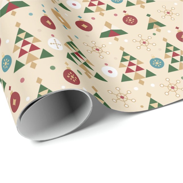Festive Christmas Tree Ornament Pattern Wrapping Paper (Roll Corner)