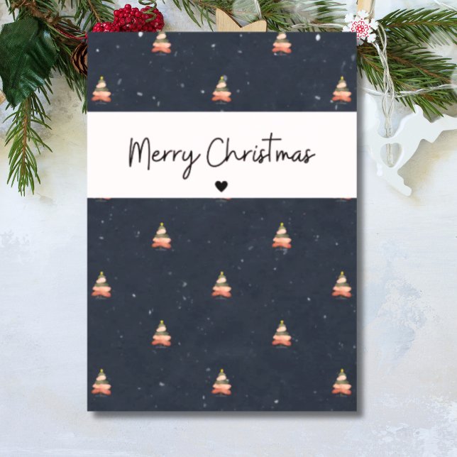Festive Christmas Tree Pattern in Midnight Blue Holiday Card (Creator Uploaded)