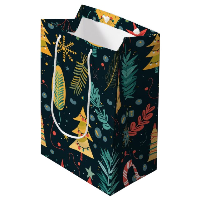 Festive Christmas Tree Pattern - Joyful Holiday Medium Gift Bag (Front Angled)
