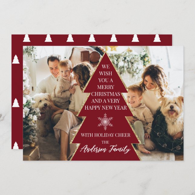 Festive Christmas Tree Photo Family Holiday Card (Front/Back)