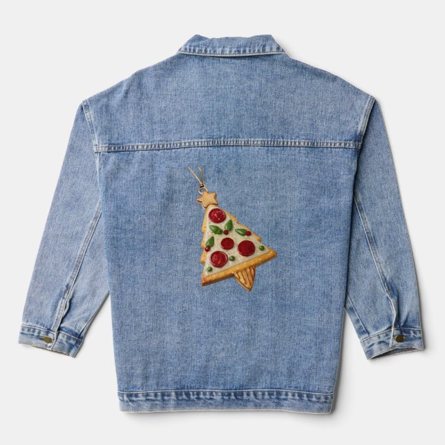 Festive Christmas Tree Pizza Ornament Denim Jacket (Back)