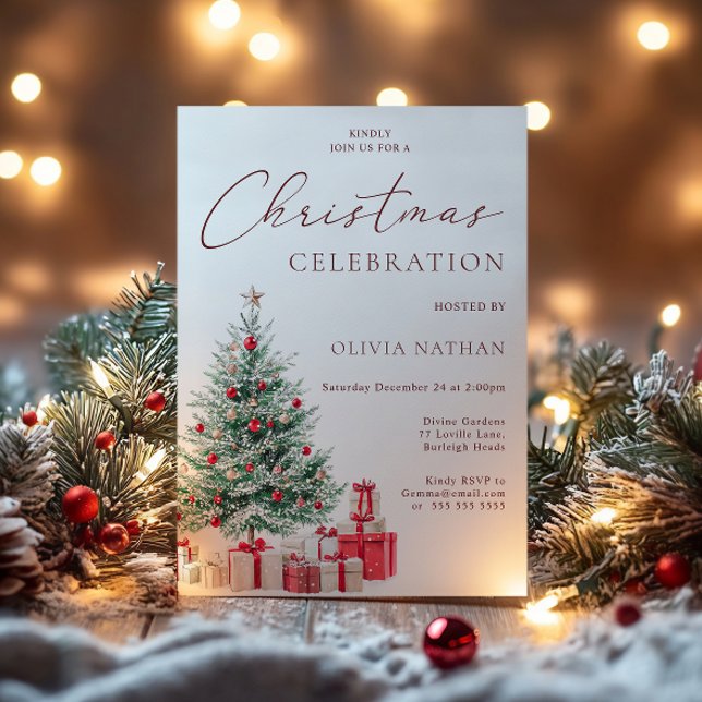 Festive Christmas Tree & Presents Christmas Party Invitation (Creator Uploaded)