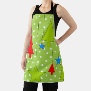 Festive Christmas Tree Print Apron