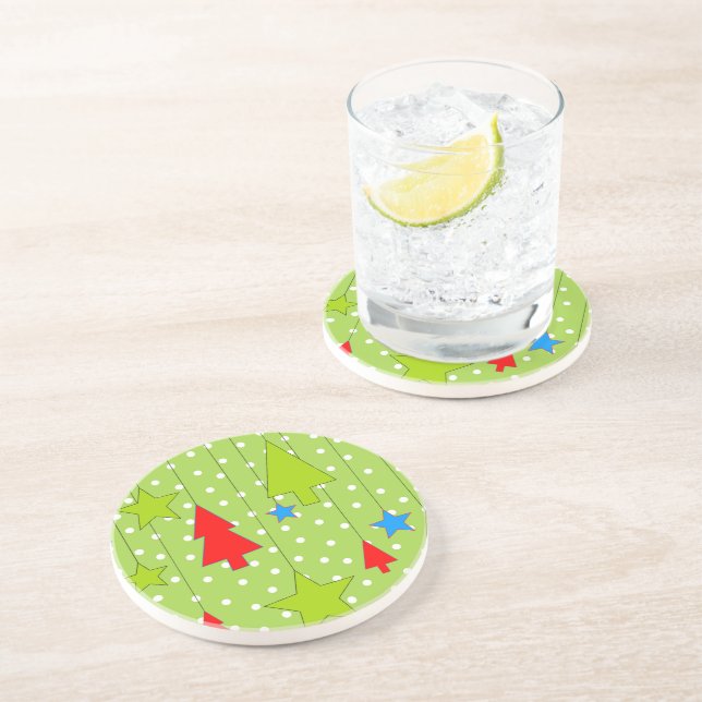Festive Christmas Tree Print Coaster (Side)