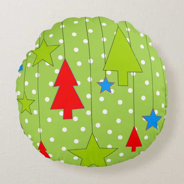 Festive Christmas Tree Print Round Cushion (Front)