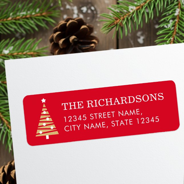 Festive Christmas Tree Red Gold Return Address (Creator Uploaded)